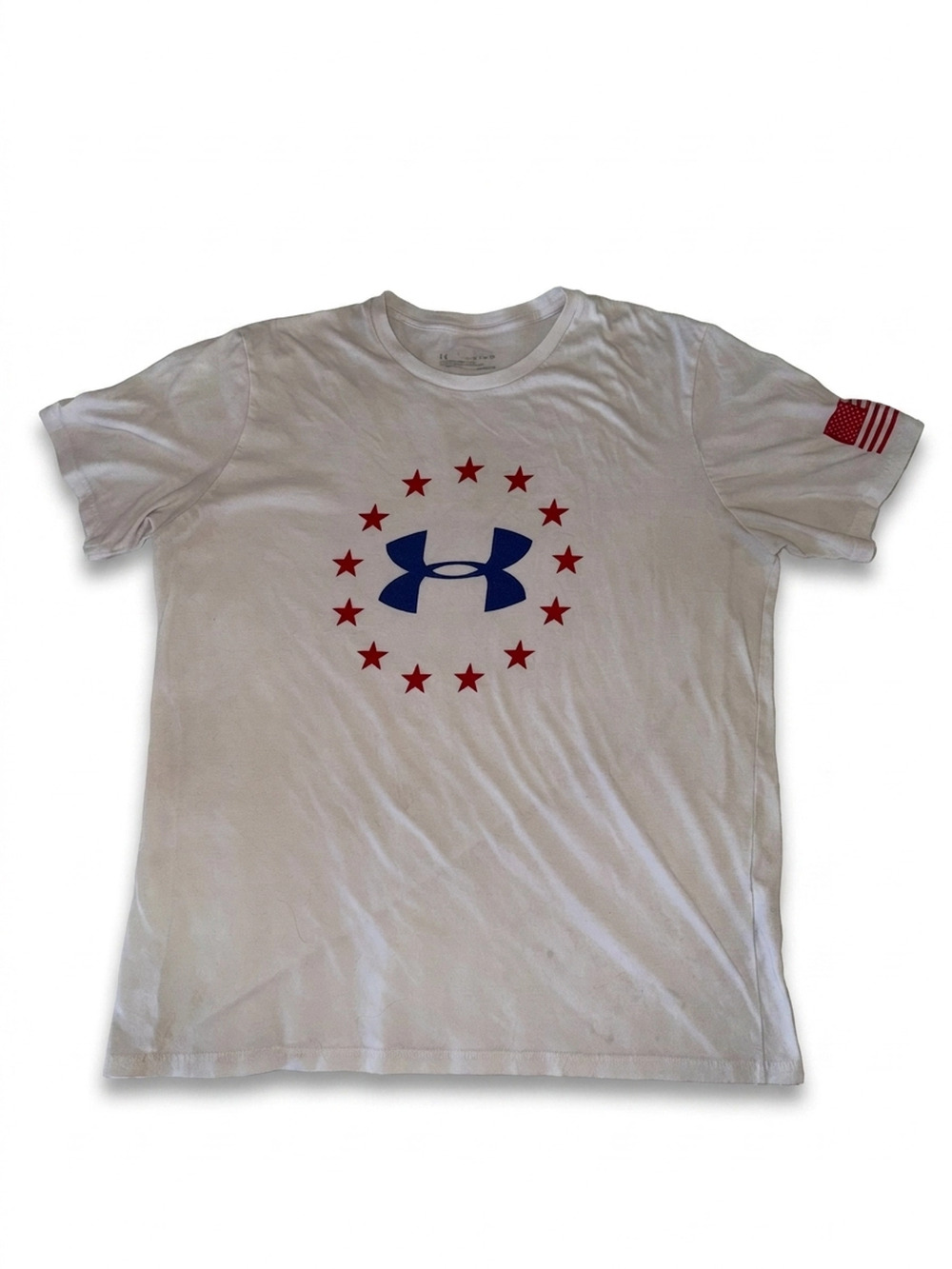 Under Armour HeatGear Tee White | XL | Navy UA Logo with Red Stars
